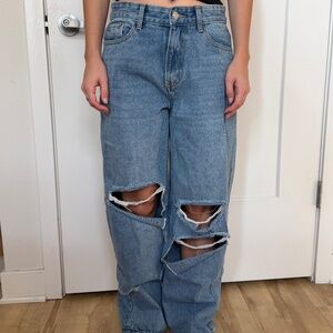 PLT Mid-Rise Medium Wash Wide-Leg Denim Jeans